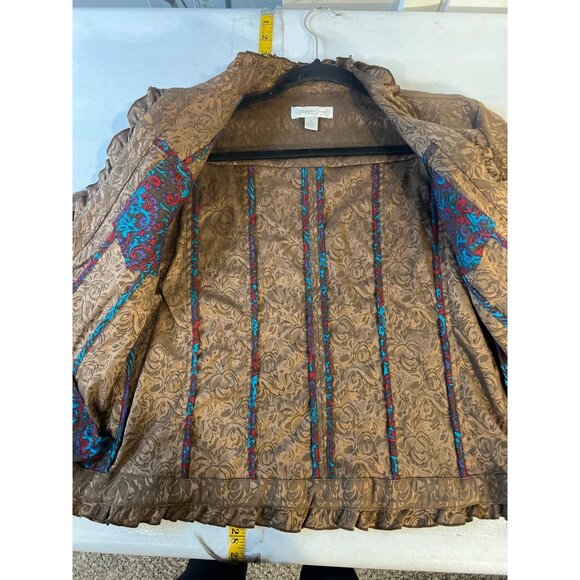 Coldwater Creek Brown Floral Roses Ruffled Hem Jacquard Jacket Medium - Picture 9 of 9
